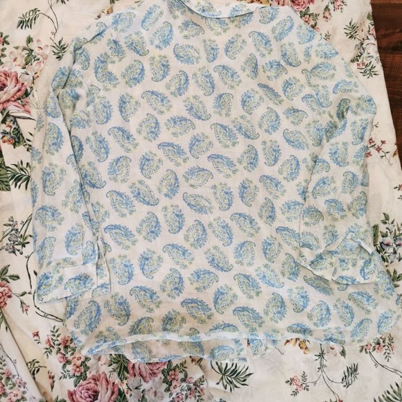 J Jill Love Linen Shirt Womens 1X Floral Long Sleeve Button Front White Blue0177 - Picture 6 of 6